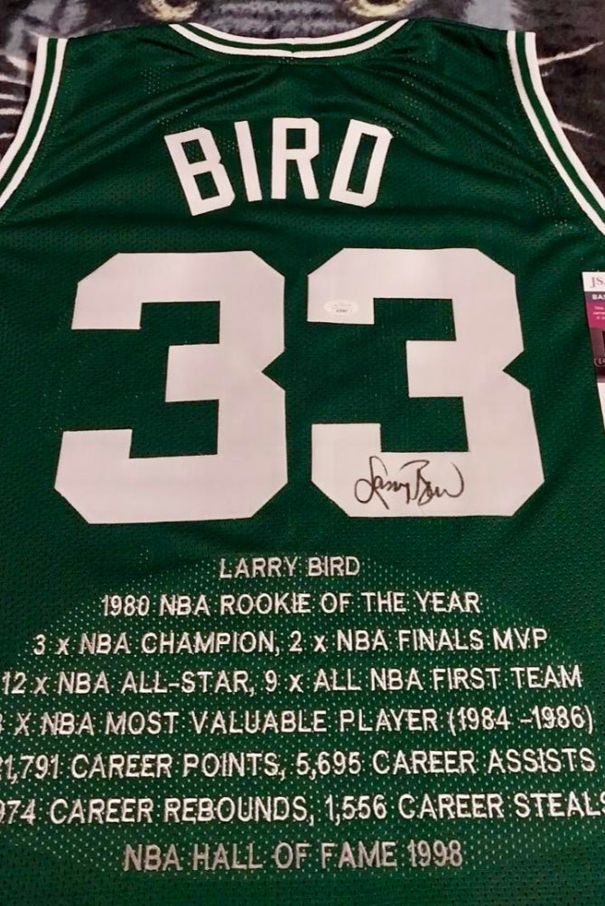 Larry Bird Signed Custom Green Career Stat Celtics Jersey - JSA COA